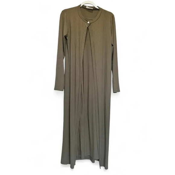 Zenna Olive Green Tank Dress Textured with Long Sleeve Over Coat Size Large - Picture 1 of 7